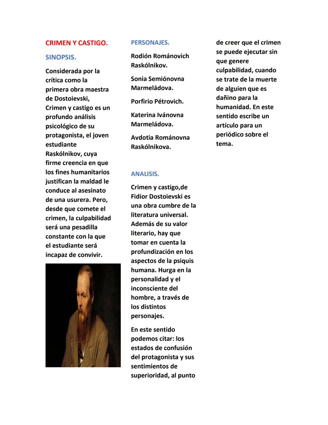 CRIMEN Y CASTIGO.
SINOPSIS.
Considerada por la
crítica como la
primera obra maestra
de Dostoievski,
Crimen y castigo es un
profundo análisis