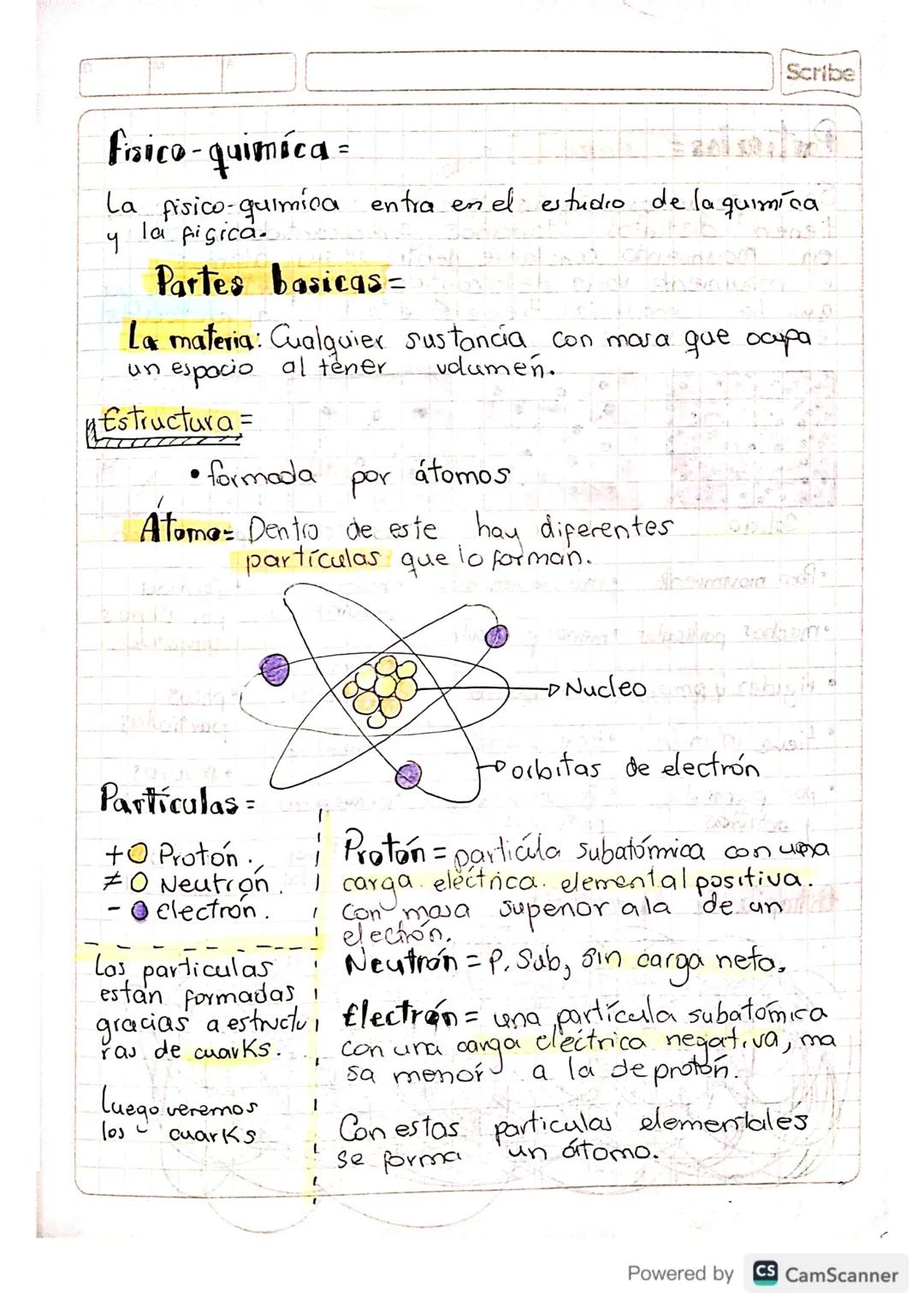 Scribe
Frico-quimica =
La fisico-quimica entra en el estudio de la quimica
។
la fisica.
Partes basicas =
La materia: Cualquier sustancia con