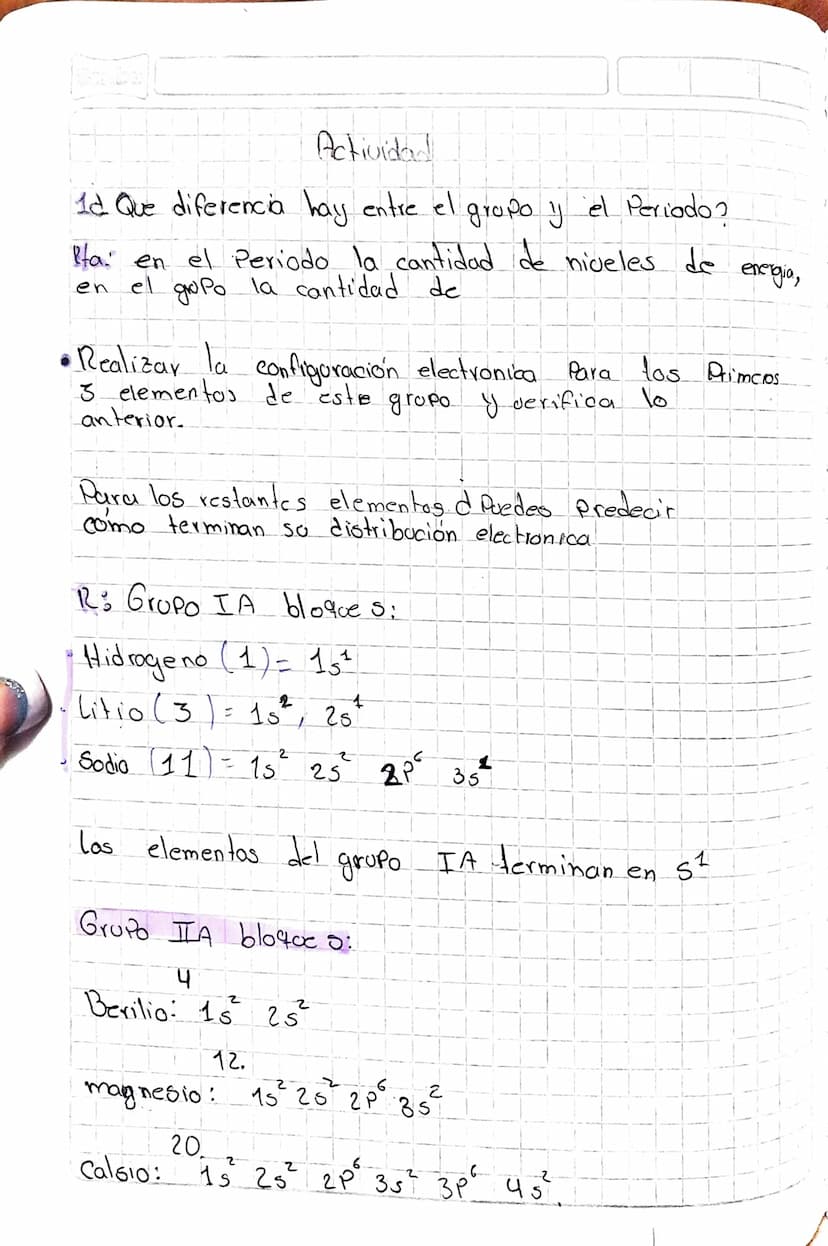 Actividad
1d Que diferencia hay entre el grupo y el Periodo?
Ita. en el Periodo la cantidad de niveles de
el grupo la cantidad de
en
energia