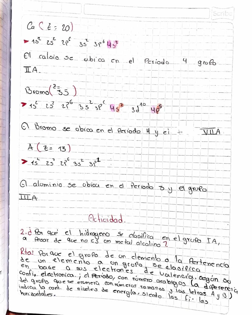 Actividad
1d Que diferencia hay entre el grupo y el Periodo?
Ita. en el Periodo la cantidad de niveles de
el grupo la cantidad de
en
energia