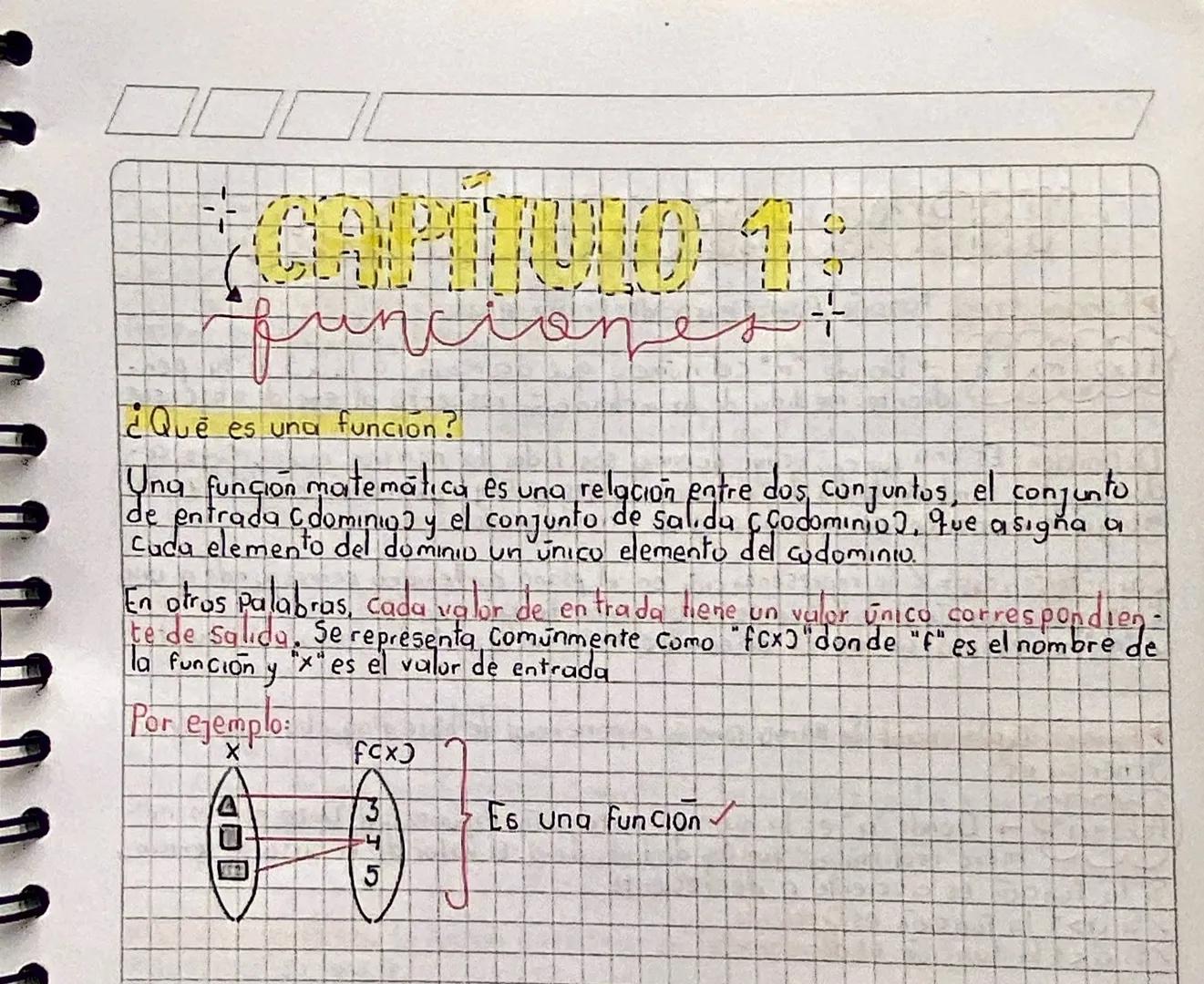 funcion
¿Qué es una funcion?
Una funcion matemática es una relación entre dos conjuntos, el conjunto
de entrada cdominio) y el conjunto de s