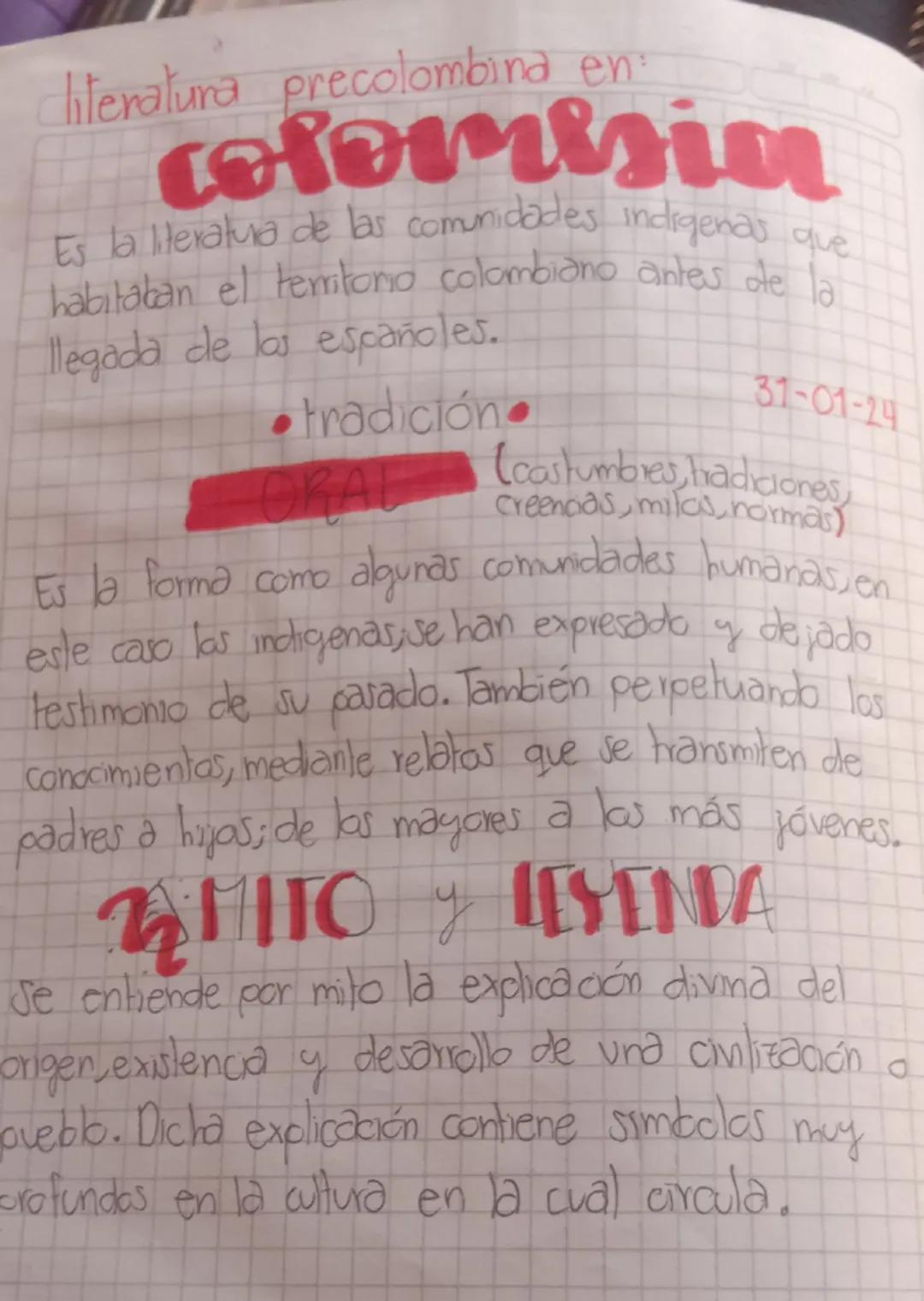 literatura precolombina en:
colomisia
Es la literatura de las comunidades indigenas que
habitaban el territorio colombiano antes de la
llega