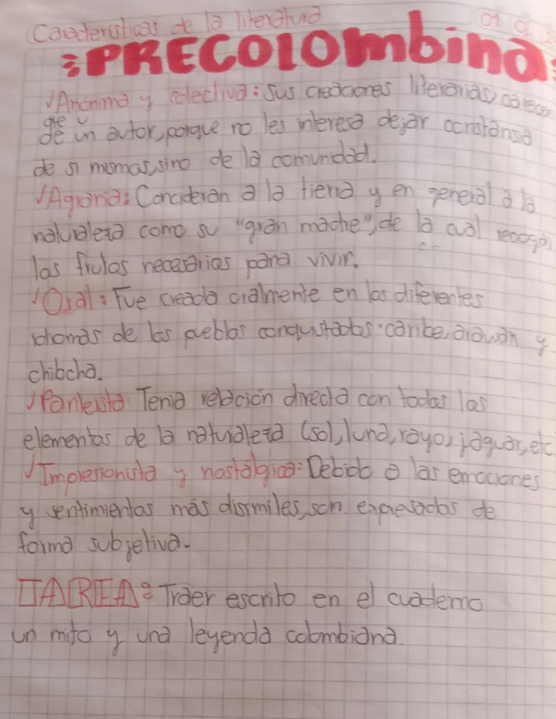 literatura precolombina en:
colomisia
Es la literatura de las comunidades indigenas que
habitaban el territorio colombiano antes de la
llega
