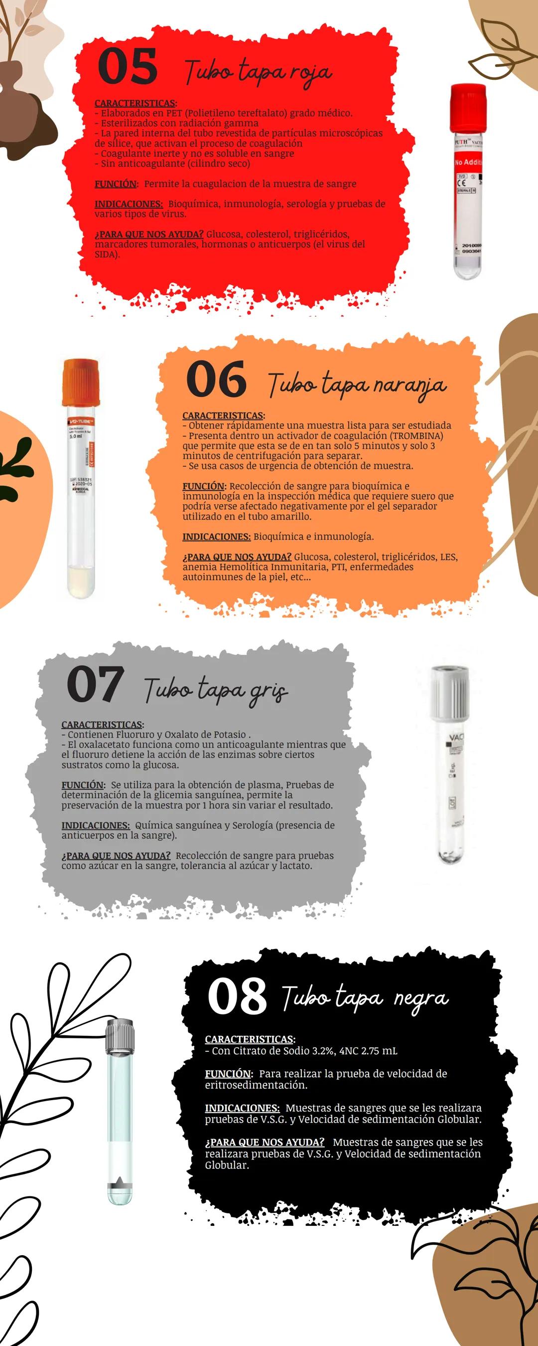 Tubos de muestras
Los tubos de muestras se presentan en varios
colores y segun eso es su función.
01 Tubo tapa lila
CARACTERISTICAS:
- Lleva