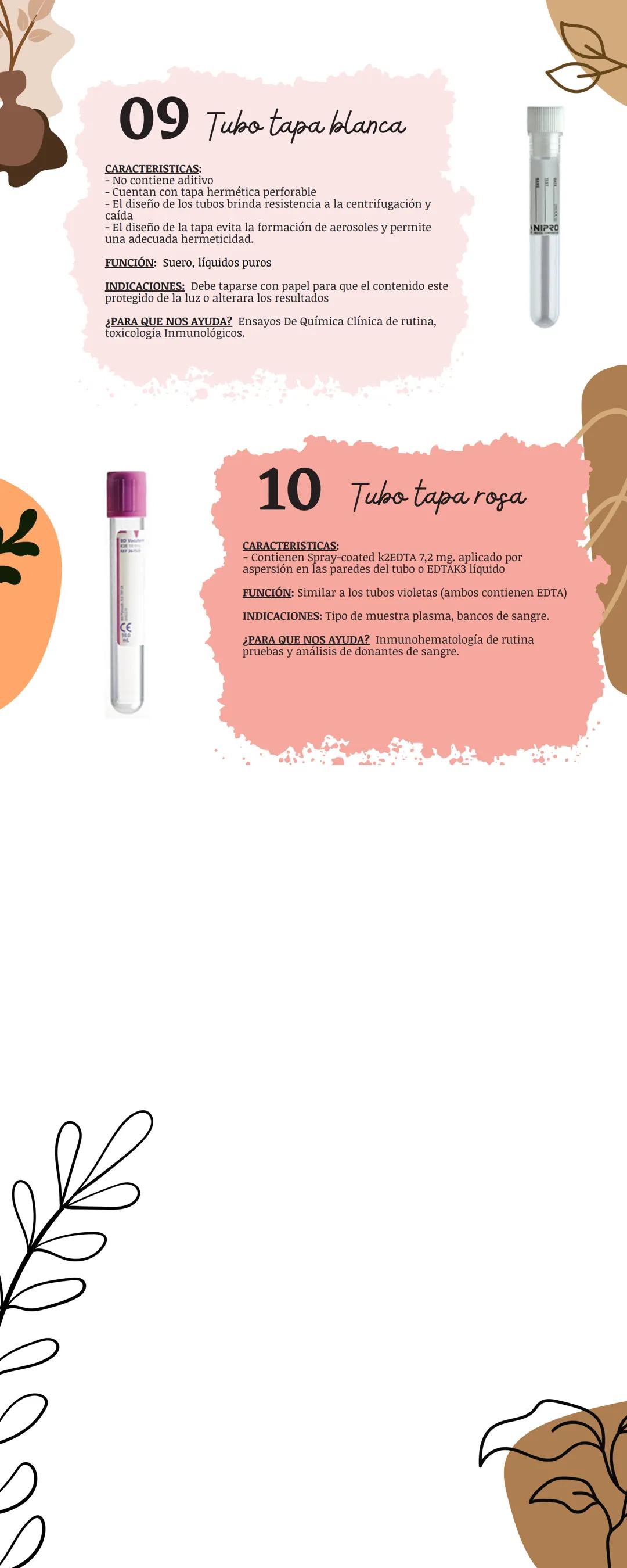 Tubos de muestras
Los tubos de muestras se presentan en varios
colores y segun eso es su función.
01 Tubo tapa lila
CARACTERISTICAS:
- Lleva