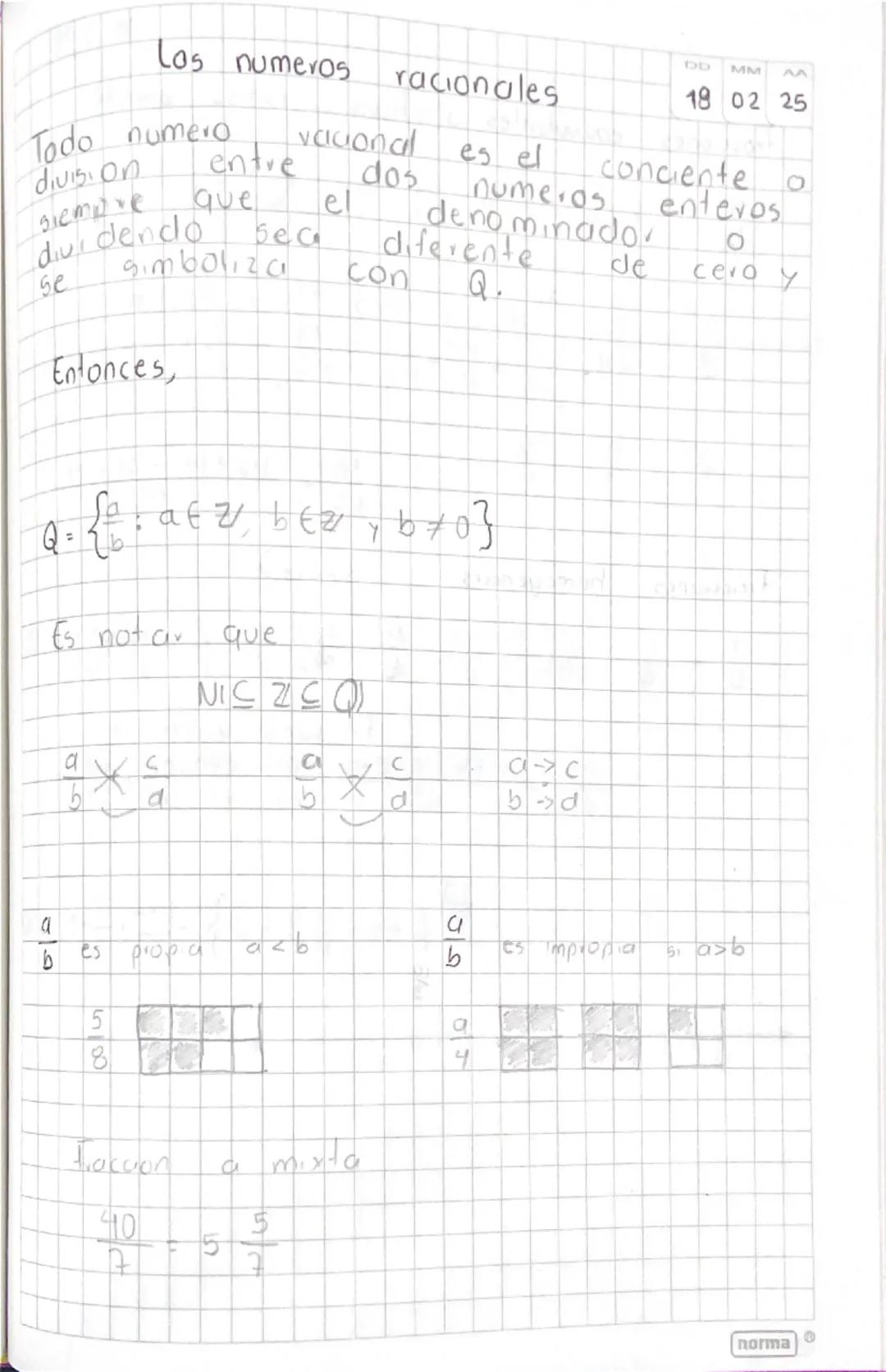 Los numeros racionales
Todo numero vacional es el conciente o
division entre dos numeros enteros
siempre que el denominador o
dividendo sea 