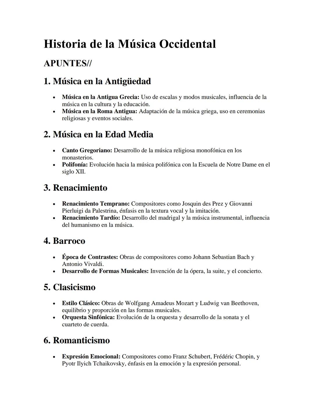 # Historia de la Música Occidental

APUNTES//

1. Música en la Antigüedad

- Música en la Antigua Grecia: Uso de escalas y modos musicales, 