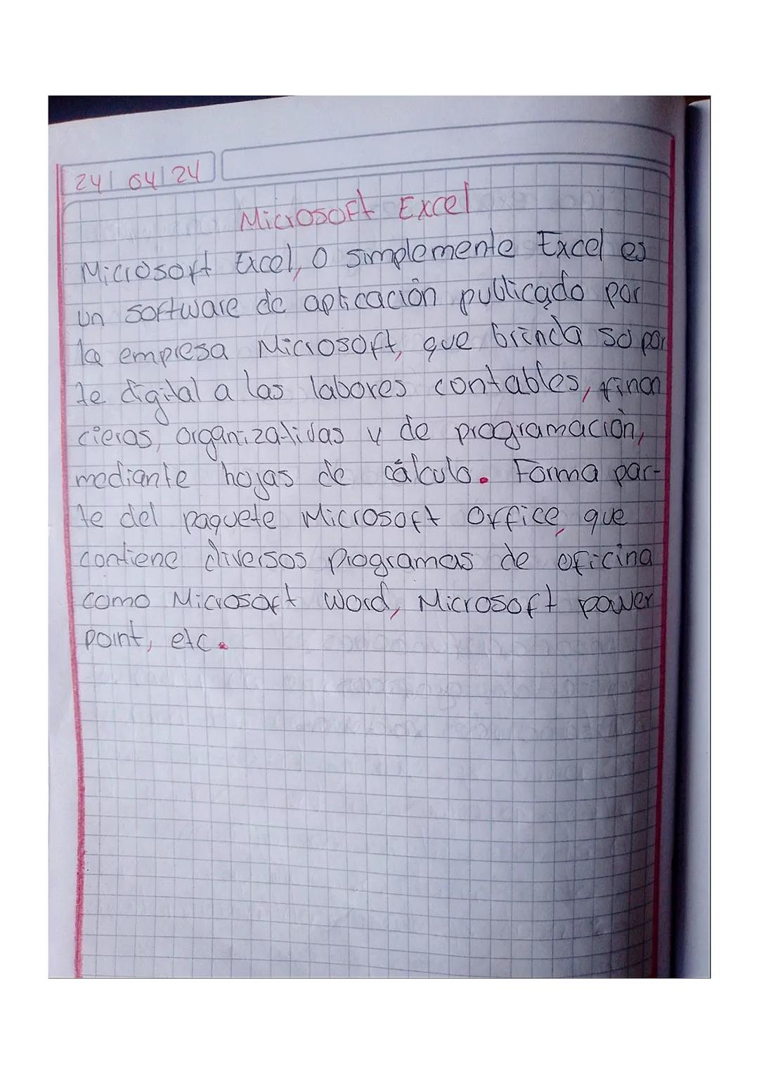 241 04/24

Microsoft Excel

Microsoft Excel, o simplemente Excel es
un software de aplicación publicado por
la empresa Microsoft, que brinda