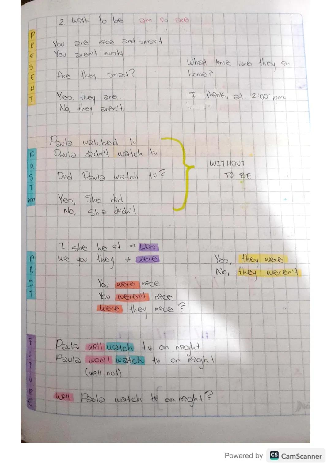 # SIMPLE TENSES

1. WITHOUT TO BE

P Paola Watches TV

WH
QUESTION

R
what

E
We watch tu
Where

S
Pada doesn't watch tv
who

F
We don't wat