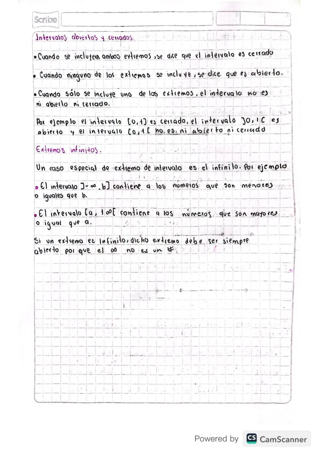 Scribe
Que es un intervalo?
Informalmente, un intervalo es el conjunto de los números comprendidos
entre dos números. Por ejemplo, el interv