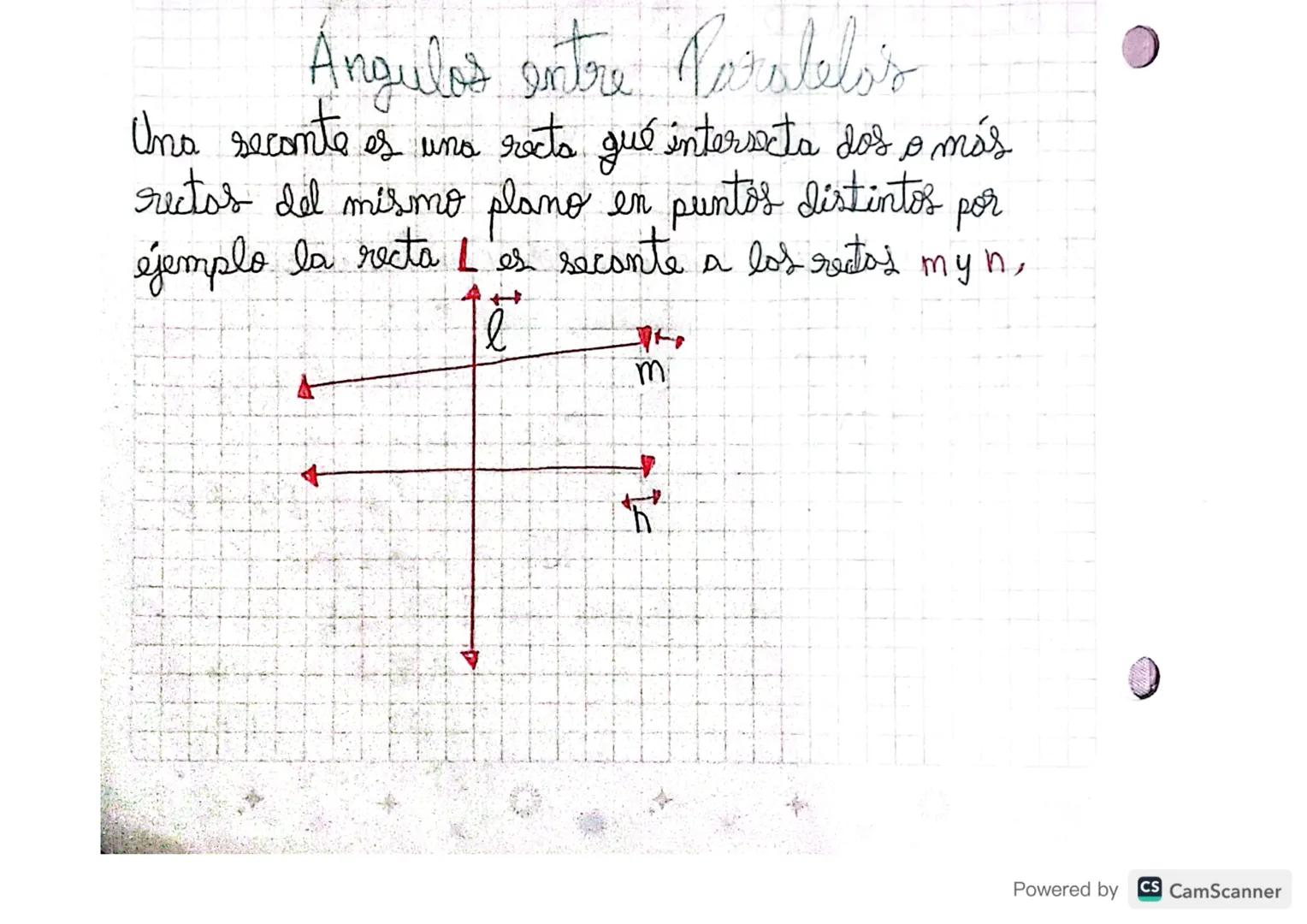 Angulos entre Paralelos
Una reconte es una rects qué intersecta dos o más
rectos del mismo plano en puntos distintos por
éjemplo la recta L´
