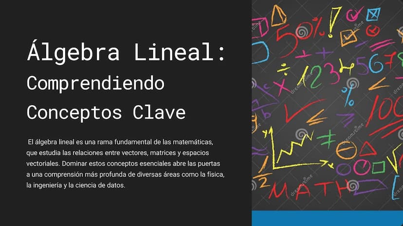 Álgebra Lineal: ☐
Comprendiendo
Conceptos Clave
El álgebra lineal es una rama fundamental de las matemáticas,
que estudia las relaciones ent