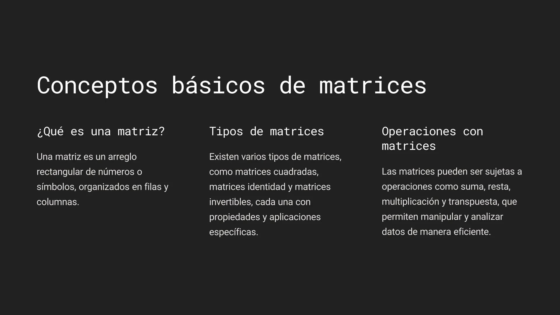 Álgebra Lineal: ☐
Comprendiendo
Conceptos Clave
El álgebra lineal es una rama fundamental de las matemáticas,
que estudia las relaciones ent