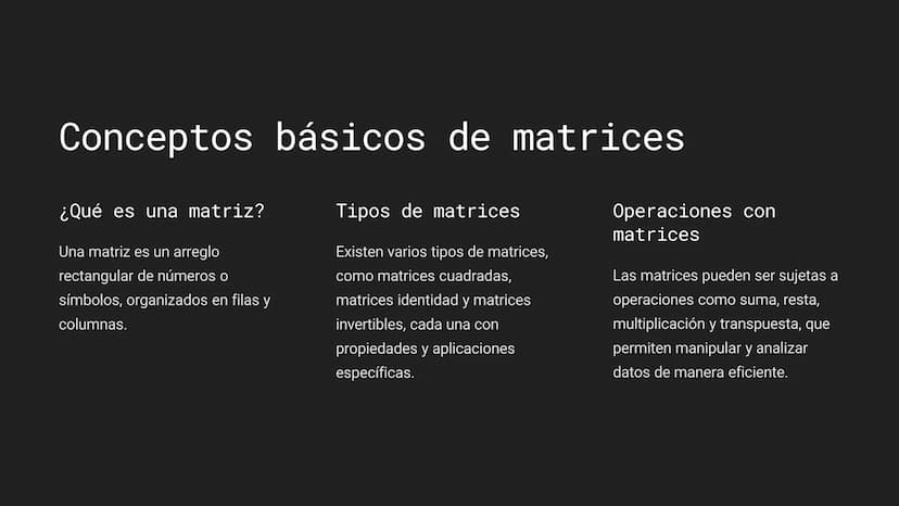 Álgebra Lineal: ☐
Comprendiendo
Conceptos Clave
El álgebra lineal es una rama fundamental de las matemáticas,
que estudia las relaciones ent