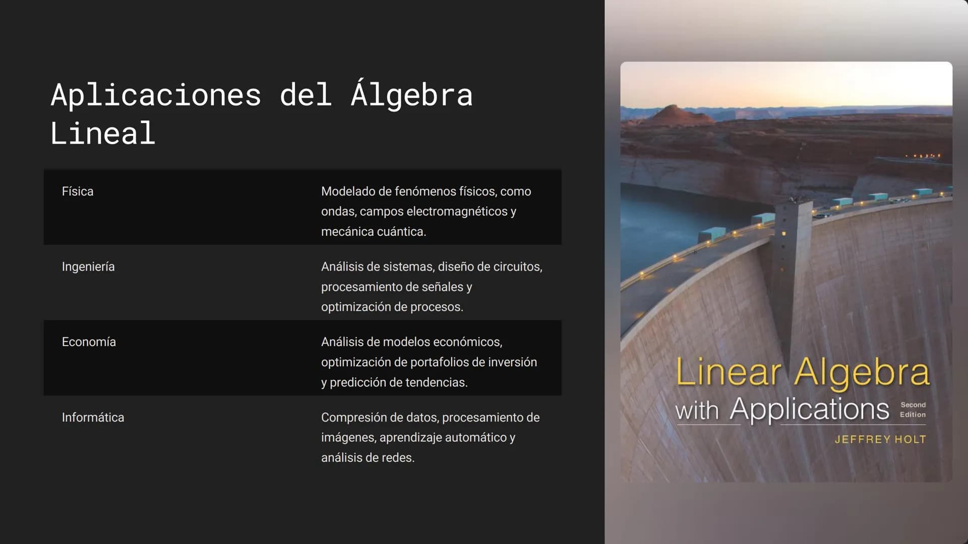 Álgebra Lineal: ☐
Comprendiendo
Conceptos Clave
El álgebra lineal es una rama fundamental de las matemáticas,
que estudia las relaciones ent