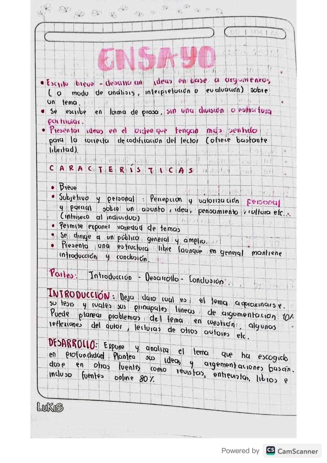 # ENSAYO

• Escrito breve desano an ideas en case a argumentos
(o modu de análisis, interpretación o evaluauen) sobre
un tema.
• se escribe 