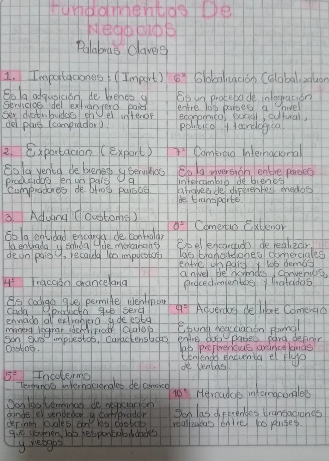 Fundamentos De
NeoOGIOS
Palabras claves
1. Importaciones: (Import) 6° Globalización (Globalization
Es la adqusición, de bienes y
Servicios d