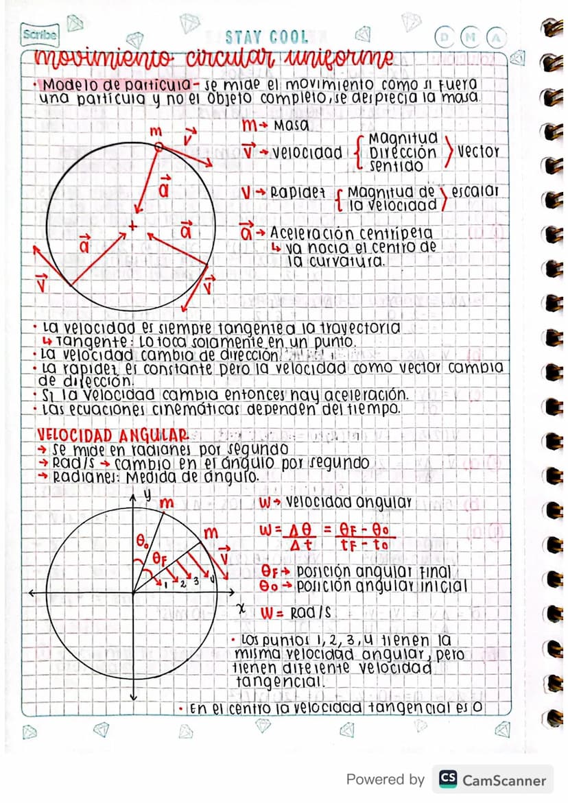 Scribe
STAY COOL
movimiento circular uniforine....
D M
Modelo de particula-se mide el movimiento como si fuera
una partícula y no el objeto 