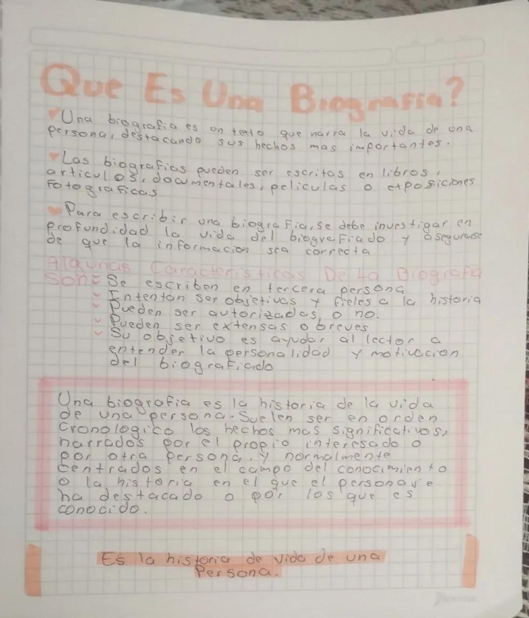 # Que Es Una Biografia?

Una biografia es on texto que narra la vida de una persona, destacando sus hechos mas importantes.

Las biografias 