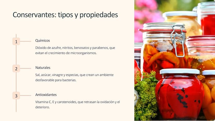 Química de alimentos:
Aditivos, conservantes,
colorantes, vitaminas
Explora los fascinantes componentes químicos que dan a los
alimentos sus