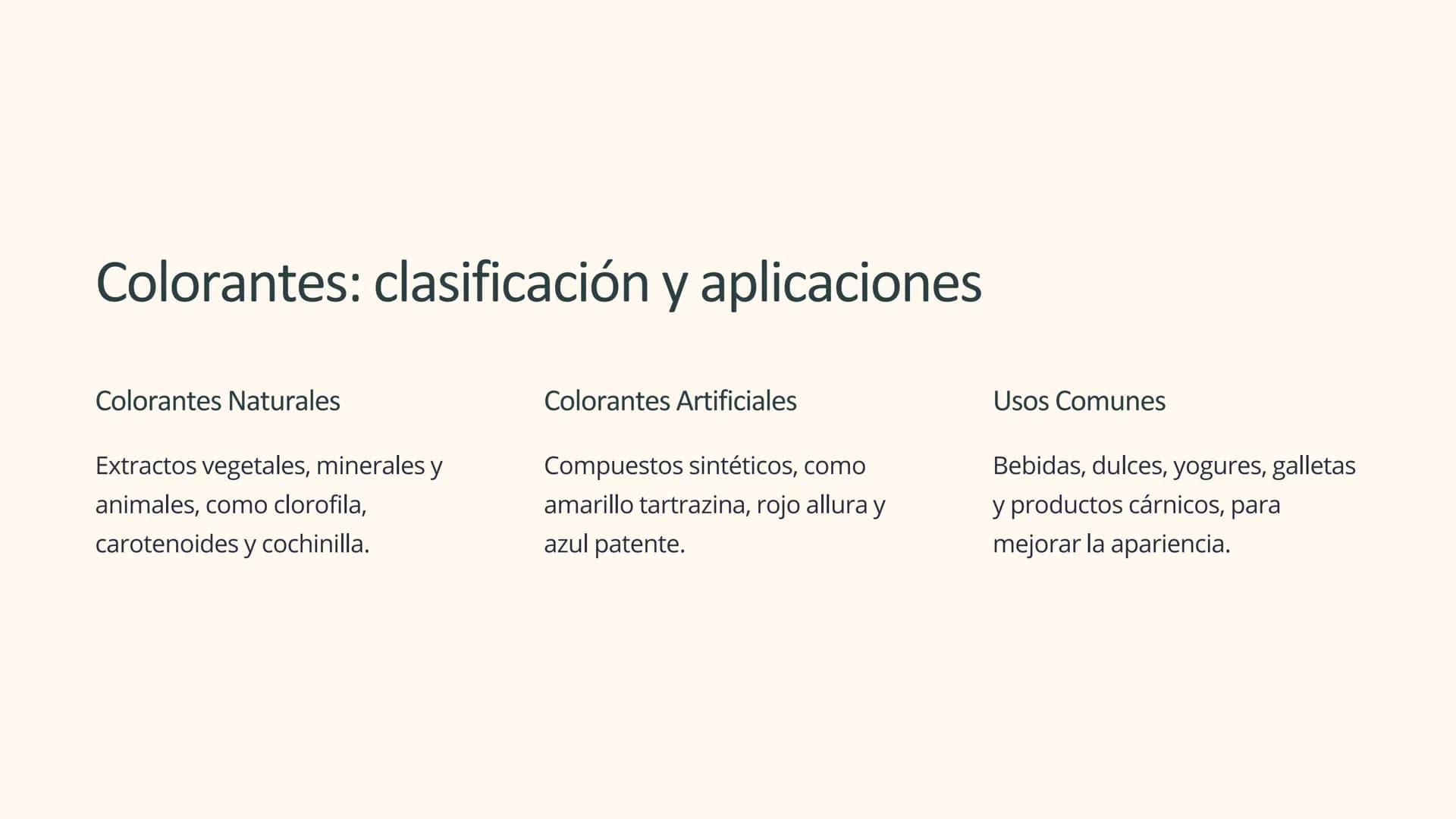 Química de alimentos:
Aditivos, conservantes,
colorantes, vitaminas
Explora los fascinantes componentes químicos que dan a los
alimentos sus