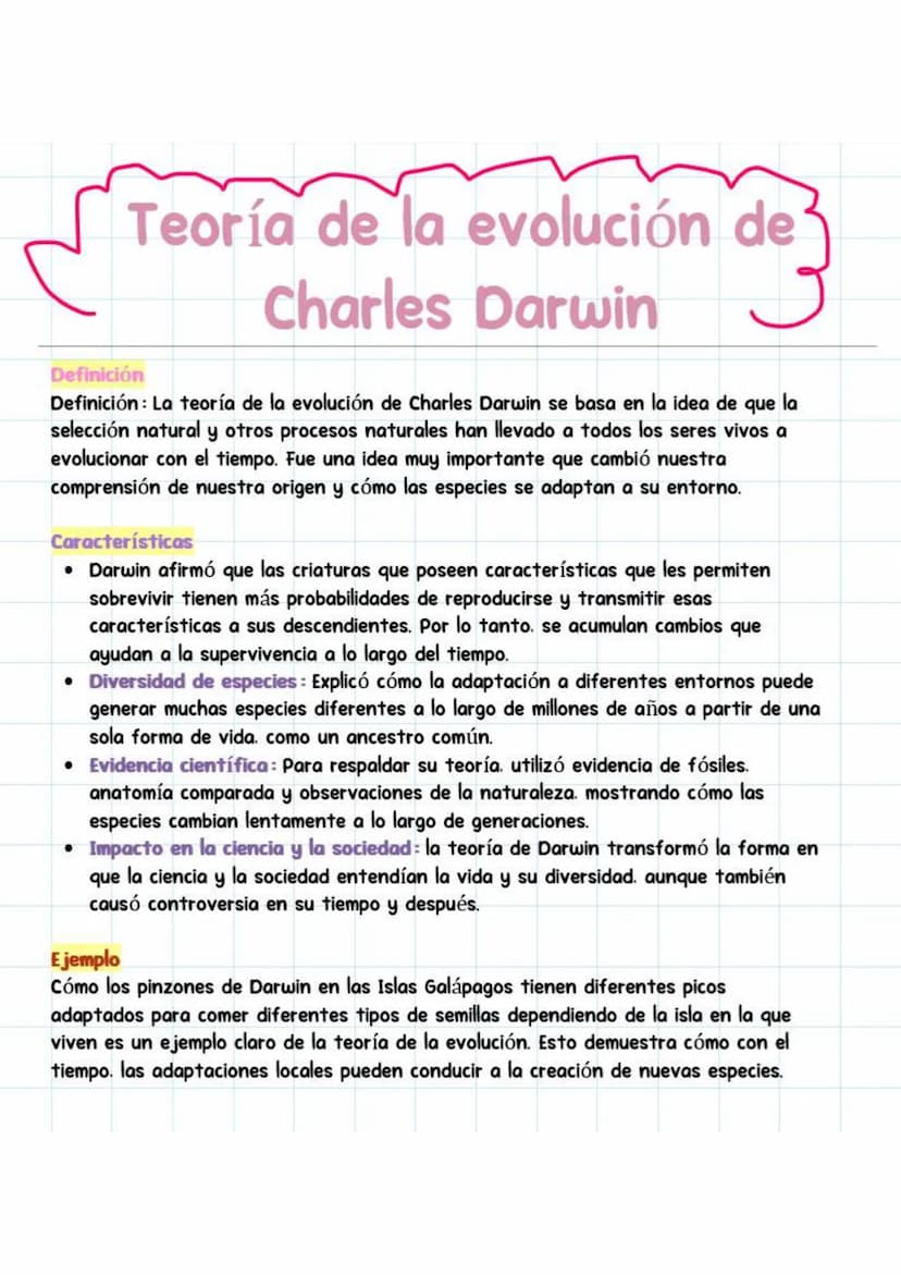 Teoría de la evolución de
Charles Darwin
Definición
Definición: La teoría de la evolución de Charles Darwin se basa en la idea de que la
sel