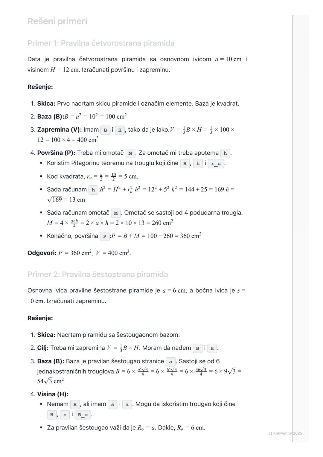 # Piramida

Uvod u piramide

Piramida je geometrijsko telo (poliedar) ograničeno jednim mnogouglom i
trouglovima koji imaju zajednički vrh. 