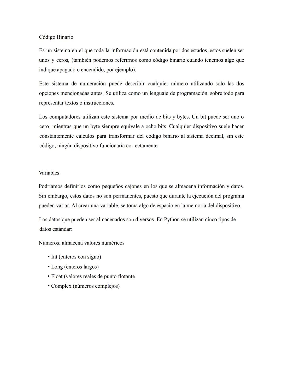 Código binario y variables 