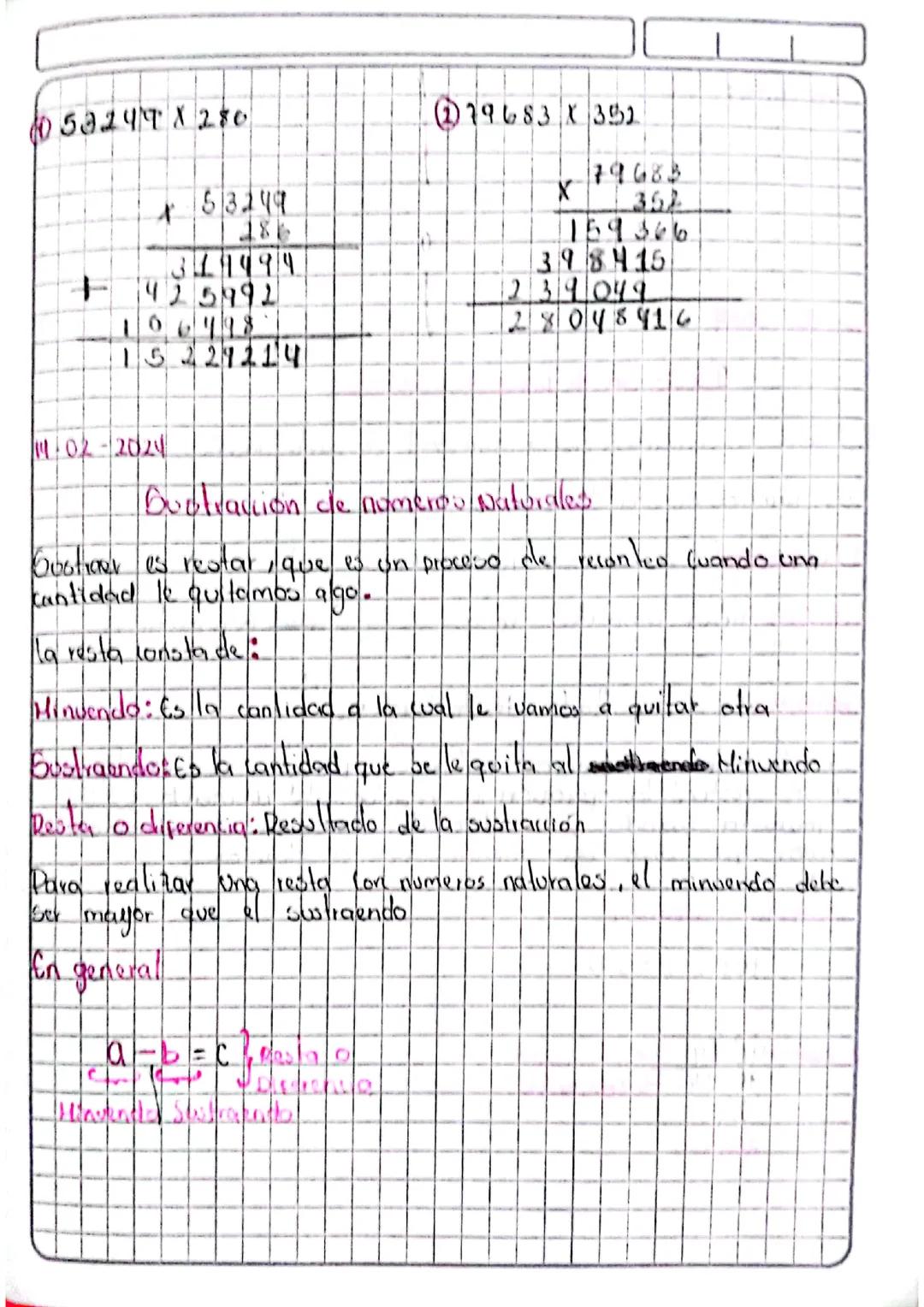 Sustracción de números naturales 