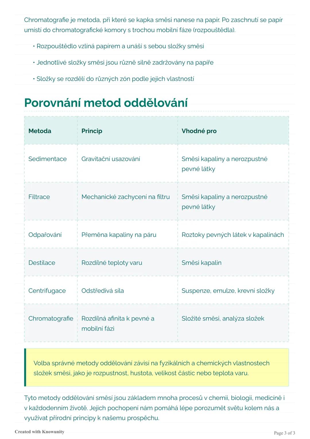 Různé metody oddělování směsí
látek
Přehled různých metod oddělování směsí látek včetně sedimentace, filtrace, odpařování,
destillace, centr