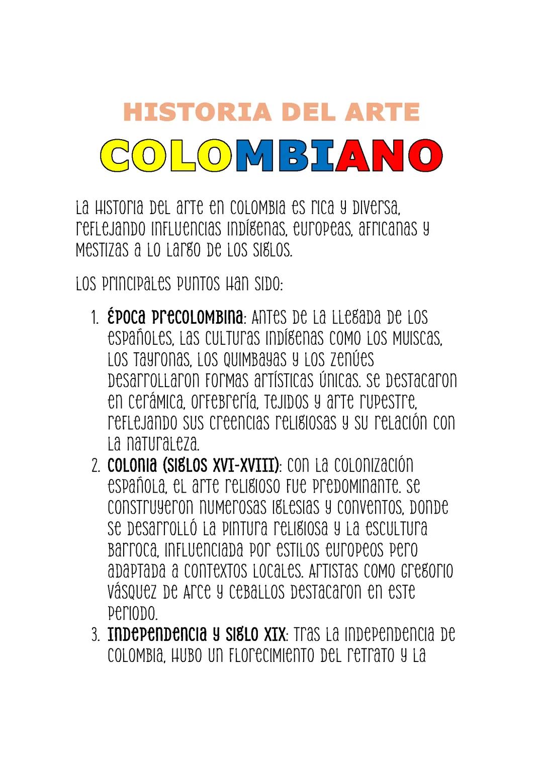 HISTORIA DEL ARTE EN COLOMBIA