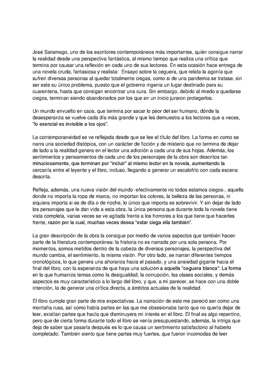 Reseña del libro 'Ensayo sobre la Ceguera' de José Saramago