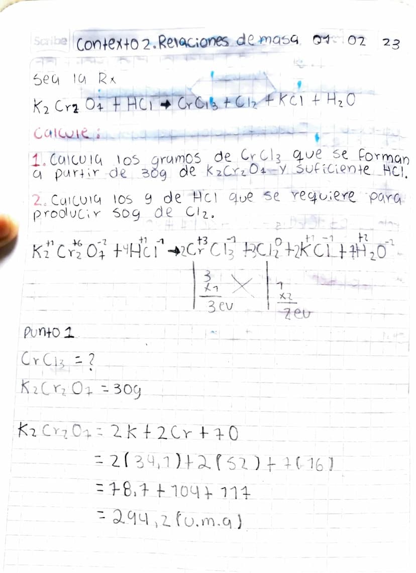 31
01 23
Estoquiometria
Hmasa
Relaciones
MOT
Rxquimica
Scribe
Contexto 1. Identificacion de compuestos.
Sea la Rx
+416 2-
r
+1 1
K₁₂2 Cr² 2 