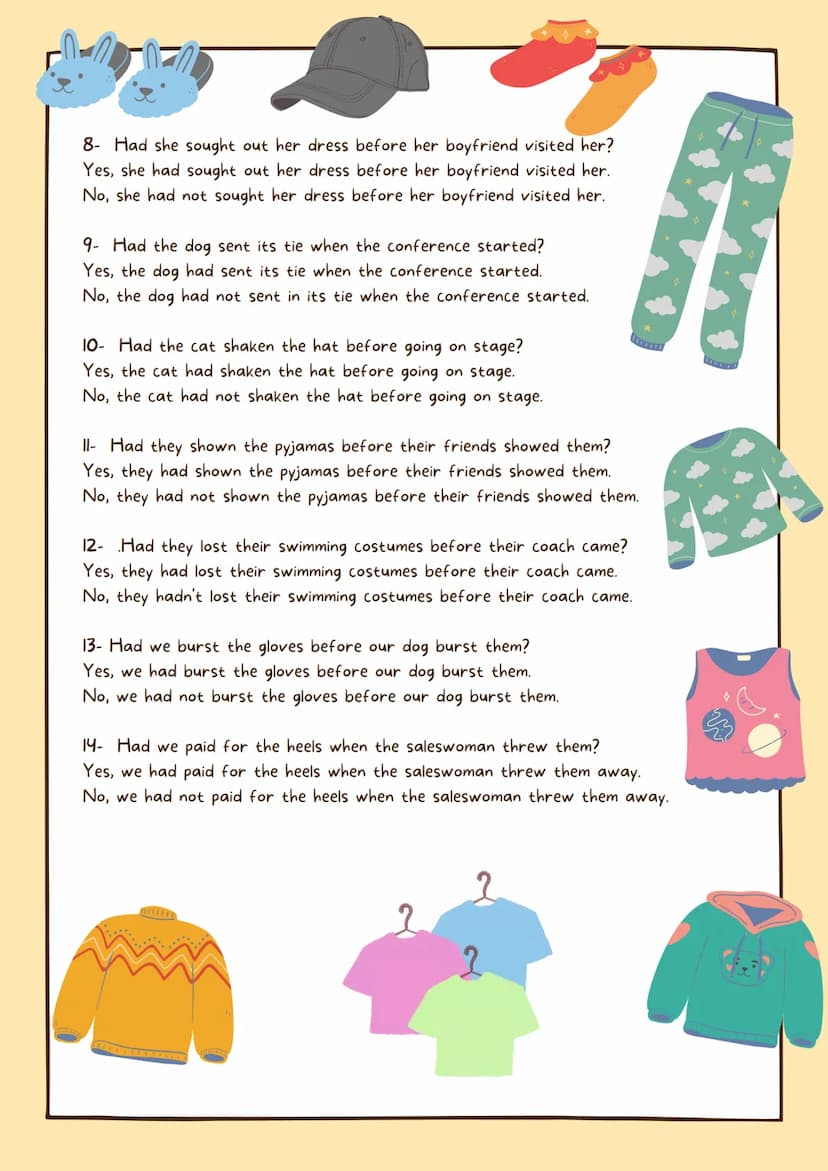 Pasado perfecto
Vocabulario de vestimenta
I Had I bought the jacket before my brother bought it?
Yes, I had bought the jacket before my brot