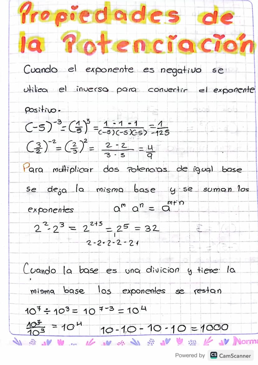Potenciación de
numeros reales
IN
= Naturales {o....
Z = enteros {
Q
Ο
-
.003
= Racionales C-q0g)
I = Irracionales { π,√ √7)
| La potenciaci