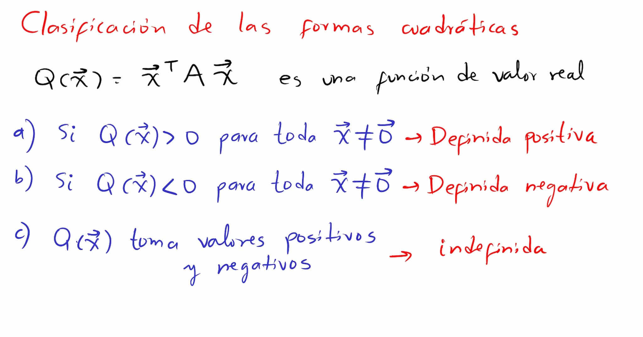 Formas
cuadráticas Una
Forma
cuadrática eu
са
Rn es
un a
función Q
definida
eu Ru
wyo
valor
en
un vector ☆ ER
puede calcularse mediante
T
Q(
