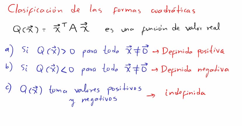 Formas
cuadráticas Una
Forma
cuadrática eu
са
Rn es
un a
función Q
definida
eu Ru
wyo
valor
en
un vector ☆ ER
puede calcularse mediante
T
Q(