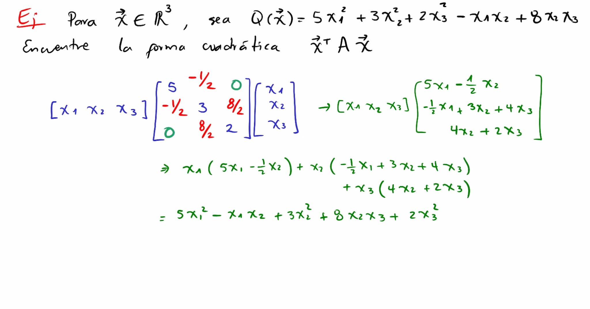 Formas
cuadráticas Una
Forma
cuadrática eu
са
Rn es
un a
función Q
definida
eu Ru
wyo
valor
en
un vector ☆ ER
puede calcularse mediante
T
Q(