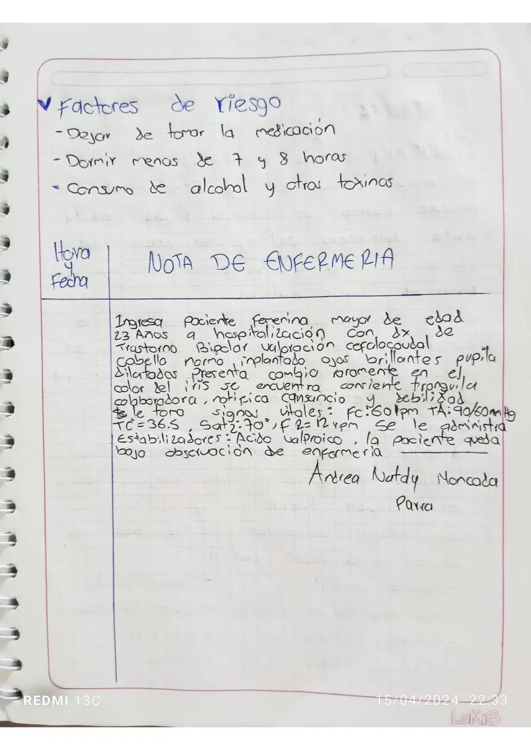 CUIDADO AL PACIENTE
CRITICO
Semana # 1
Actividad
Sistema
✔Transtorno Bipolar
Afeccion mental
Nervioso
en la
cual
una
fiere
cambios narcados 