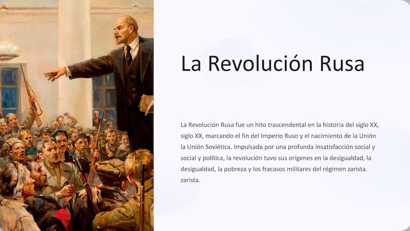 La Revolución Rusa
La Revolución Rusa fue un hito trascendental en la historia del siglo XX,
siglo XX, marcando el fin del Imperio Ruso y el