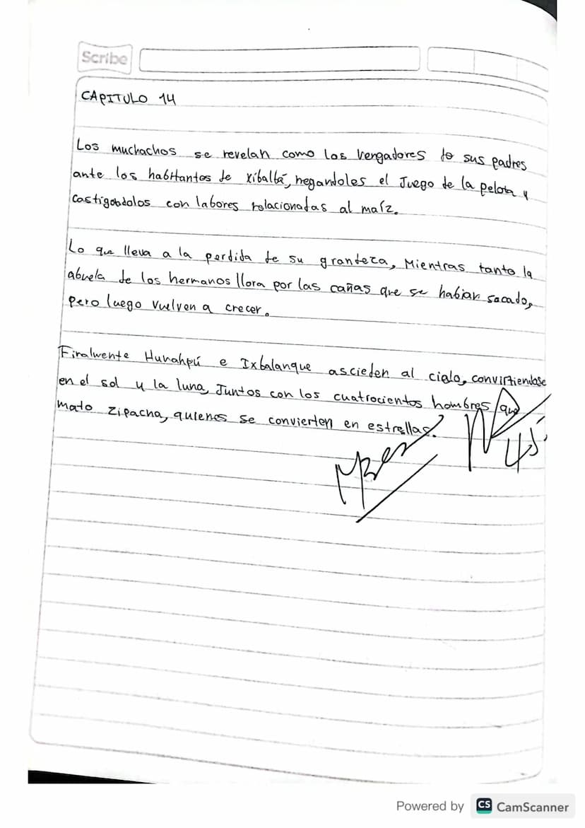 RESUMEN
POPOL VUH
Scribe
Powered by CS CamScanner Scribe
PRIMERA PARTE
I CAPITULO
A principio toto esta
en silencio solo existia el
cielo y 