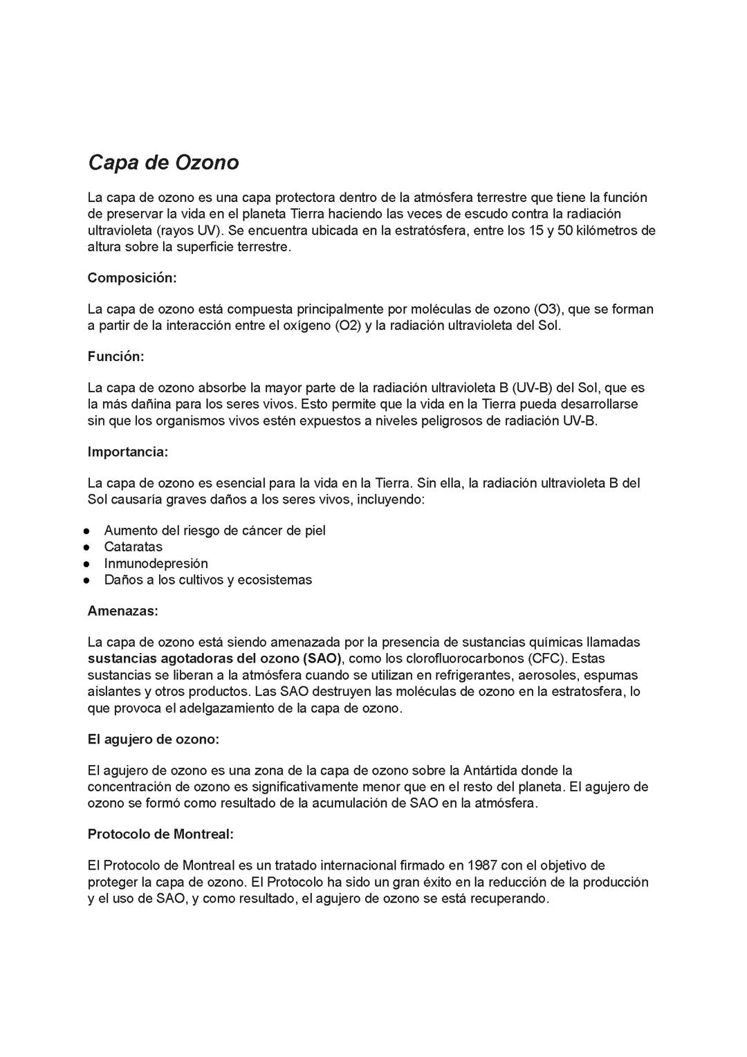 Protección y Funciones de la Capa de Ozono