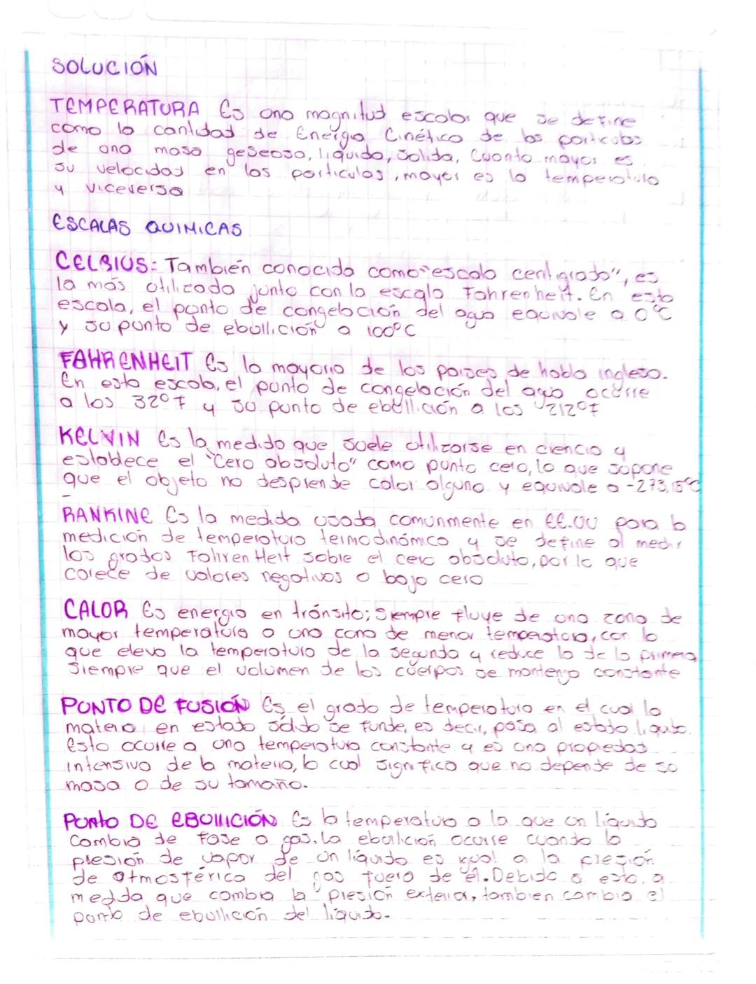 SOLUCIÓN

TEMPERATURA CO ono magnitud escolor que je detine
como la cantidad de Energia Cinético de los porticubs I
de ono moso gescoso, liq