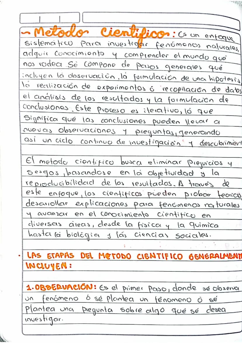-Metodo cientificos: Cs un enfoque
Sistematico Para investigar fenómenos naturales,
adquir conocimiento y comprender el mundo que
nos rodea.