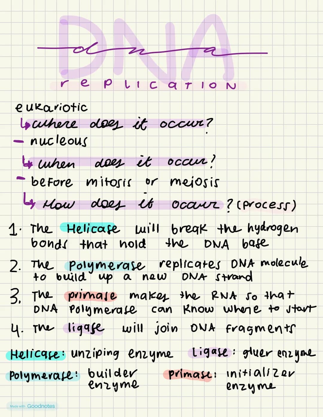ол
replLICATION
eukariotic
↳ where does it occur?
nucleous
when
does it occur?
before mitosis or meiosis
by
-
How does it
bonds that hold
oc