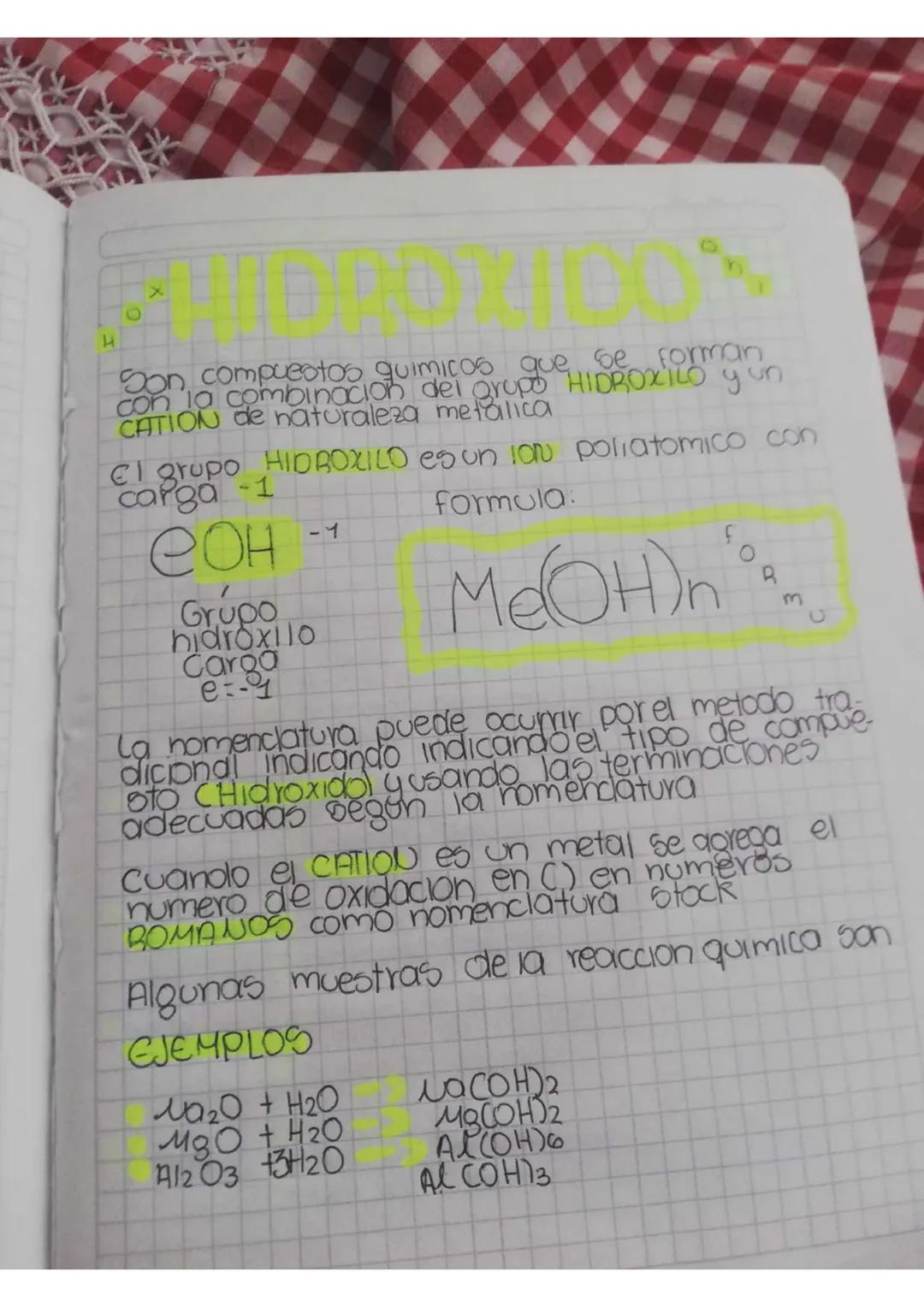 H
Son compuestos quimicos que se forman
con la combinación del grupo HIDROXILO y un
CATION de naturaleza metalica
El grupo HIDROXILO es un I