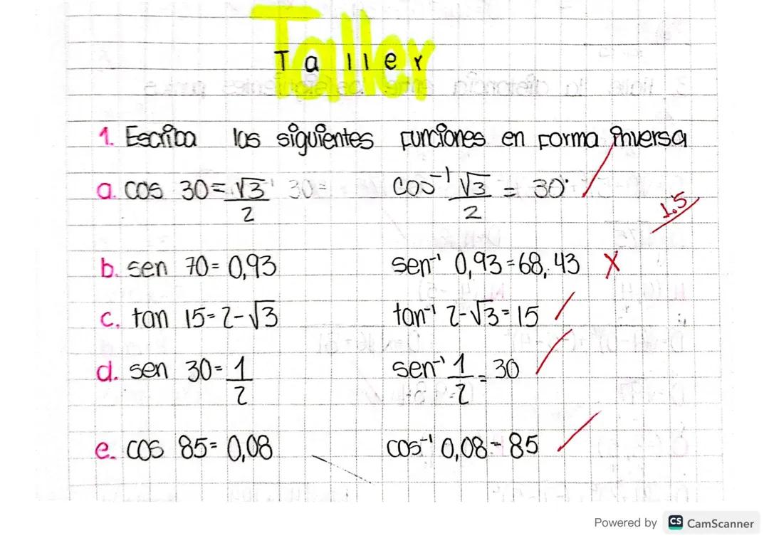 Taller de funciones inversas y de la recta