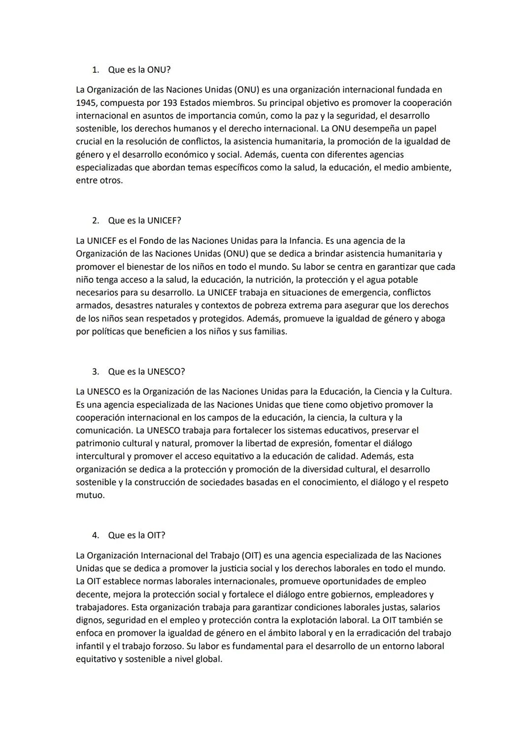 1. Que es la ONU?
La Organización de las Naciones Unidas (ONU) es una organización internacional fundada en
1945, compuesta por 193 Estados 
