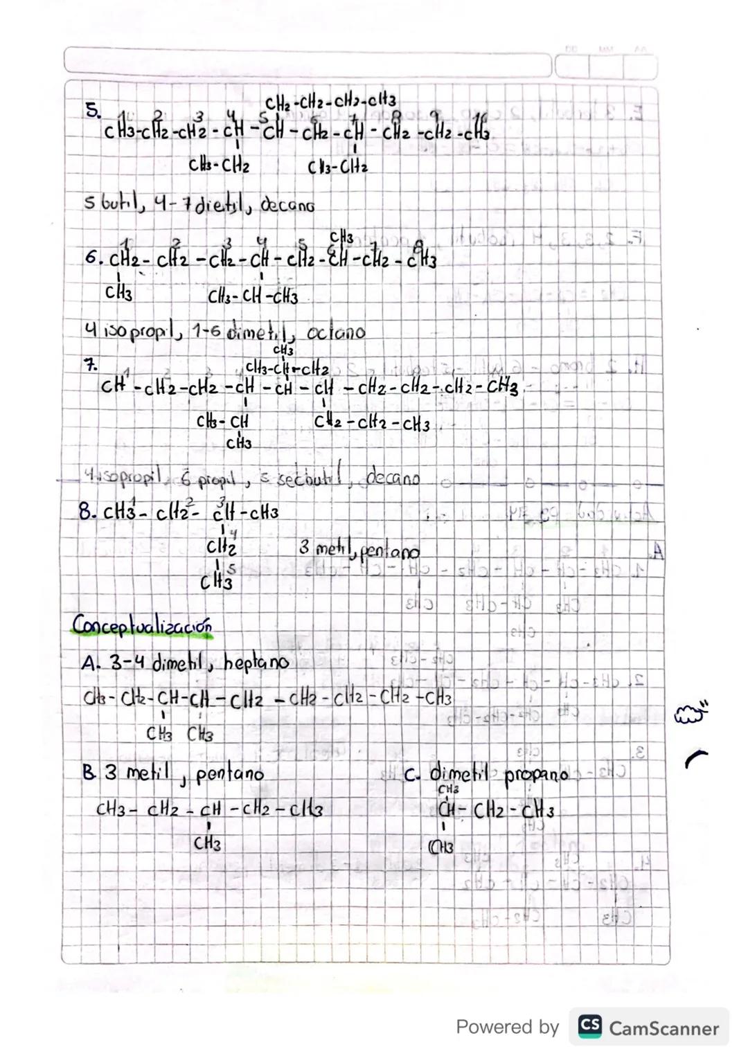 Pg 98 ejercicios alquenas.
A.

1. CH3-CH2-CH2-CH-CH2-CH=CH2

CH3

4 metil, 1 hepteno

CH2-CH2-CH-CH31solautil
2. CH3-CH2-CH2-CH2-CH2-C=C-CH3