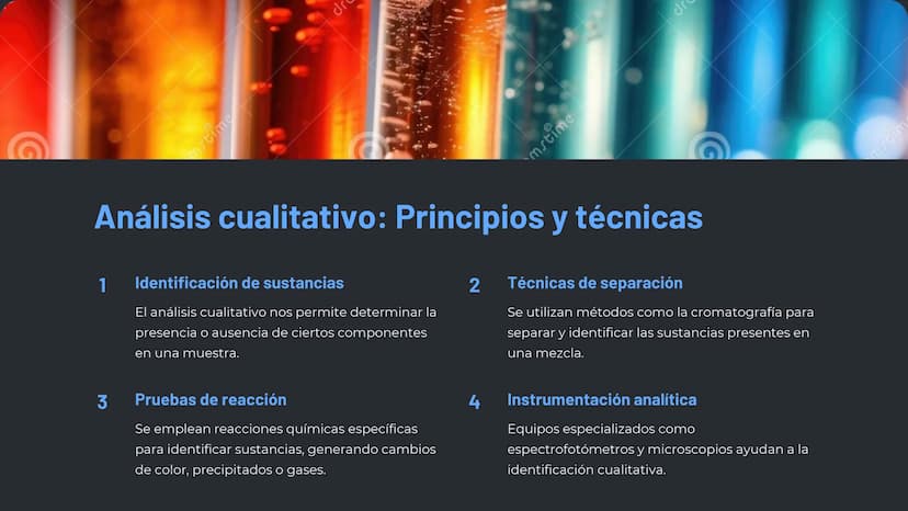 la química
analítica
La química analítica es un campo fundamental en la
ciencia que se centra en el estudio de la composición,
estructura y 